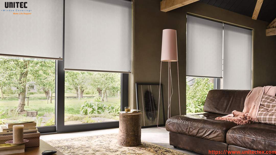 custom white textured roller blinds