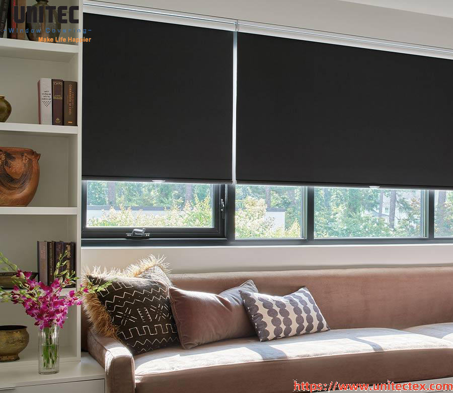 Durable black roller shades for commercial use
