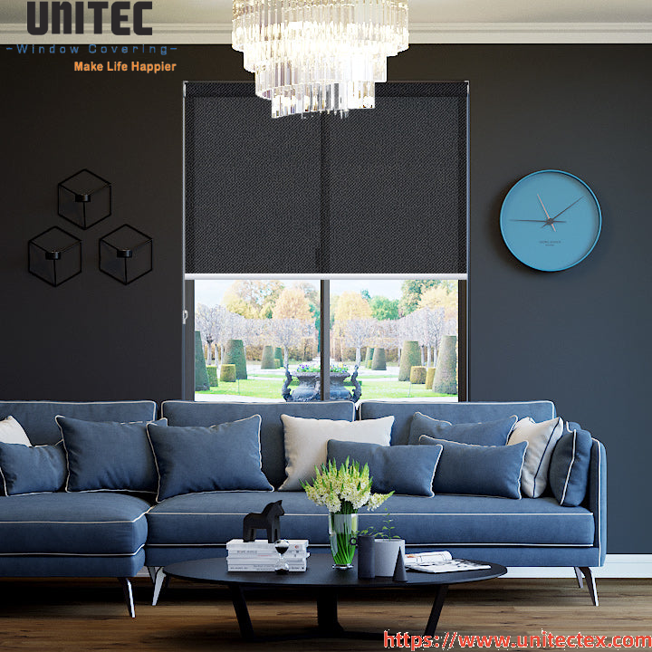 Designer black roller blinds