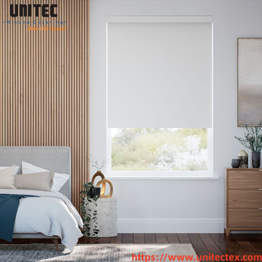 white textured blackout roller blinds